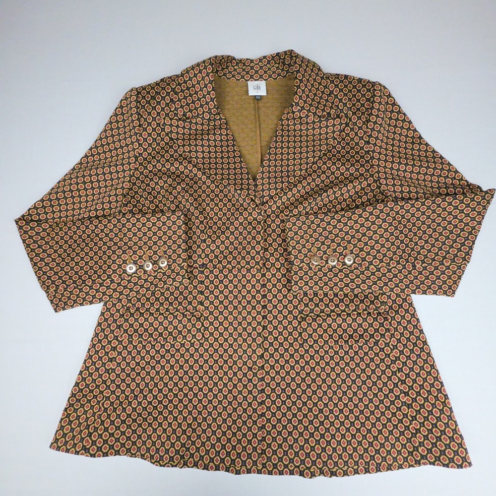 Cabi 4677 Dandy Blazer Women L Brown Geometric Stretch Polyester Rayon Spandex